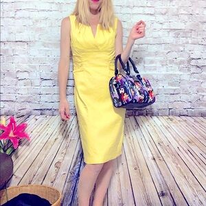 ‼️ADRIANNA PAPELL Linen Yellow Midi Dress 6‼️